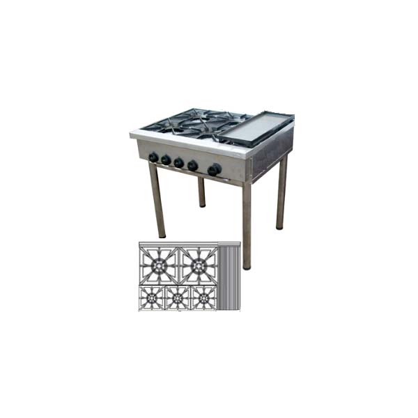 ANAFE DE 5 HORNALLAS INDUSTRIAL, 2 HORNALLAS DE 43X43 Y 3 HORNALLAS DE 30X30 MAS PLANCHA